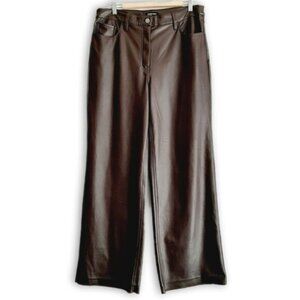 REITMANS Wide Leg High Waist Soft Vegan Faux Leather Pants Brown Sz 16